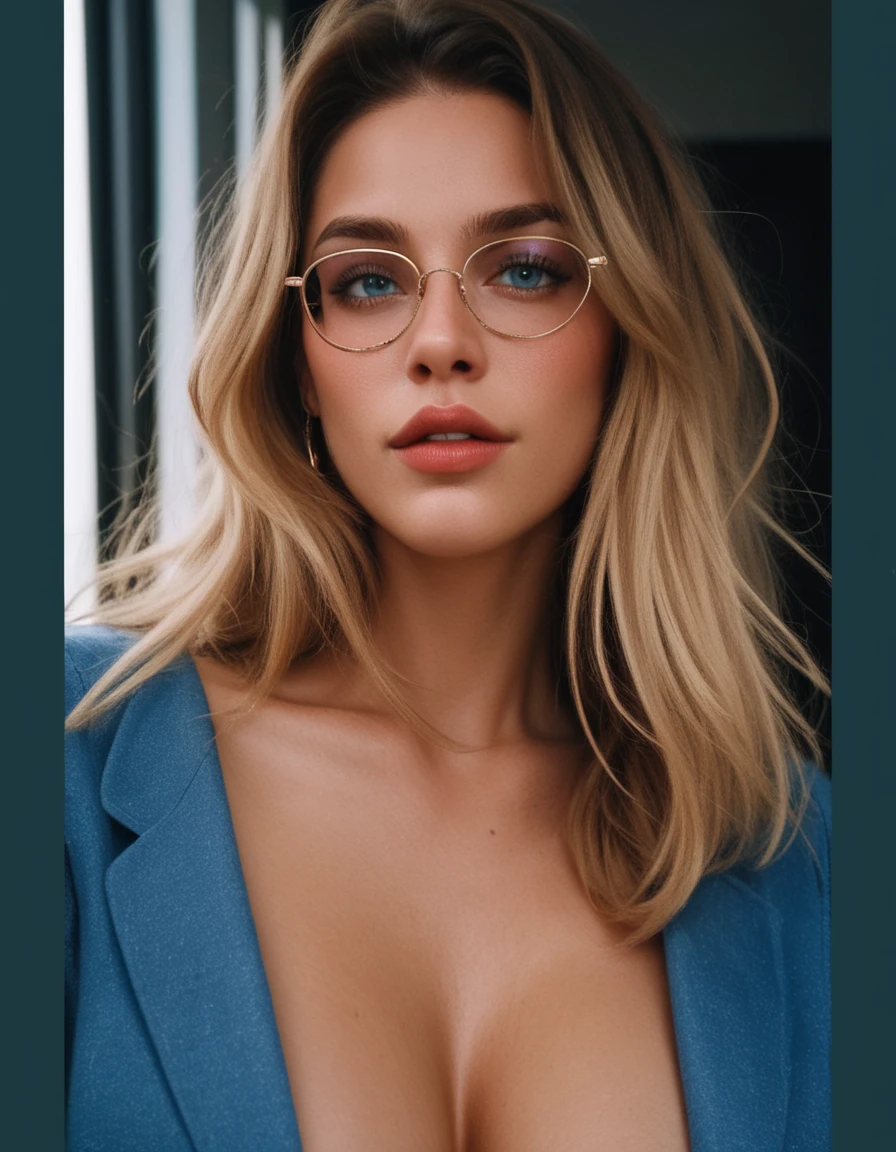 Create a Ukrainian digital influencer with flowing golden hair:
(Masterpiece: 1.1), High-definition, Ultra-detailed: 1.3), Ukrainian woman, blonde hair, (long, wavy hair), digital influencer, stylish clothes, (distinctive fashion sense), smiling, engaged expression, clear complexion, glowing skin, makeup: 1.4, natural makeup, bright eyes, thick lashes, well-groomed eyebrows, captivating, charismatic personality, successful, trendy glasses, minimalistic jewelry, confident posture, candid pose, clean background, warm lighting, vibrant colors, authentic, relatable, engaging, dynamic,