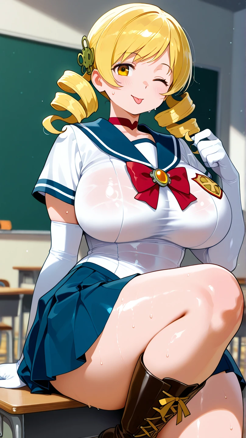 Score 9, Score 8 up, Score 7 up, The rating is questionable,
Detailed Background, Shiny skin,Yayoi Kose,
what is yayoi, yellow hair, yellow eyes, white hairband, hair ornament, medium hair,12 years old,nsfw,bunny girl costume,cleavage between breasts,sexy pose,,large breasts,whole body,thin,smiling,daytime,in the classroom,anime style,high quality,masterpiece,highly detailed,Camel Toe:1.21,