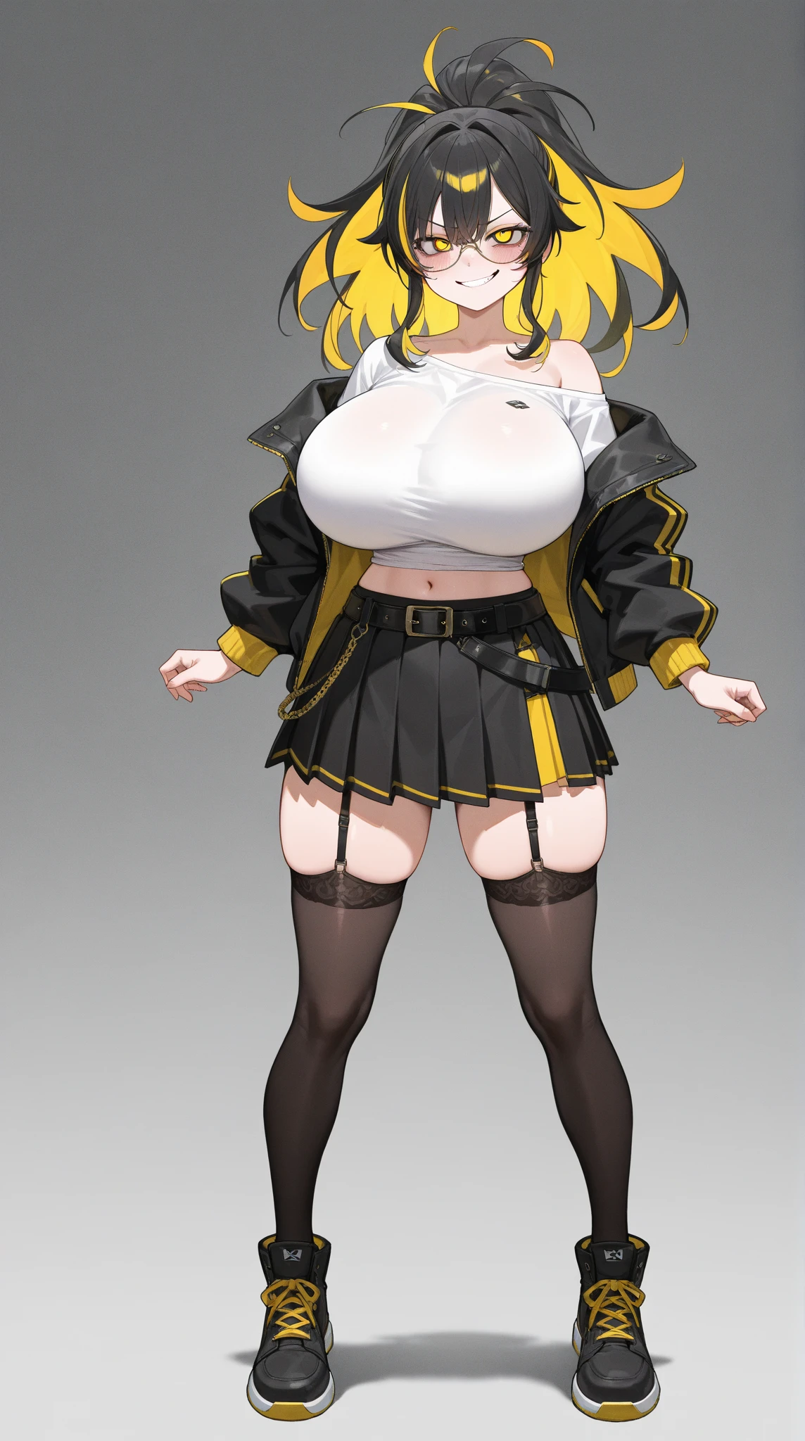 ((Masterpiece), (Best Quality)) 1girl, Mejiro McQueen, Mejiro McQueen\(umamusume\), blonde hair, long hair, horse ears, horse girl, slut, white shirt, jacket, (black fur), sleeveless, microskirt, navel, detailed background, (alley:1.3), squatting, spread legs ,back the wall, infront of the viewer, golden bracelet, wrist ring, (o-ring), high heels, (thong), panties, hoop earrings, nodded head, underboob, (explessionless:1.2), blonde hair, milf, mature women, sagging breast, large breast, (puffy nipple:0.8), big belly, chubby, plump