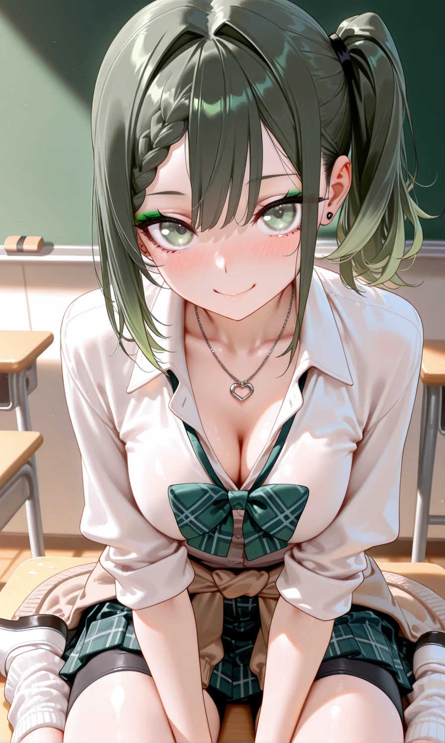 mastute piece,Best Quality,insanely detailed,8k cg,nsfw,
(shoot upper body:1.3),
(1girls:1.3),standing,looking at viewr,body in front,both arms behind back,(school blazer-suit:1.3),(bare breasts:1.1),(bare nipples:1.1),
break,
blush,shy,(ecstasy face),(trembling:1.2),break,(light green hair:1.2),long hair,
break,
perfect breasts,perfect teats,(open mouth:0.9),(large breasts:1.3),
(classroom)、