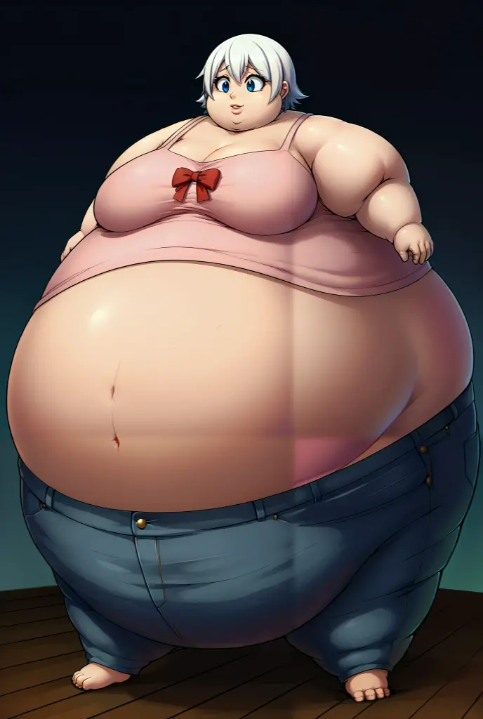 (Massive pregnant belly:1.2)(Slingshot bikini:1.1)sad, farm backround, Full body, looking at viewer, 1girl, solo, short pink hair, (dark blue choker),