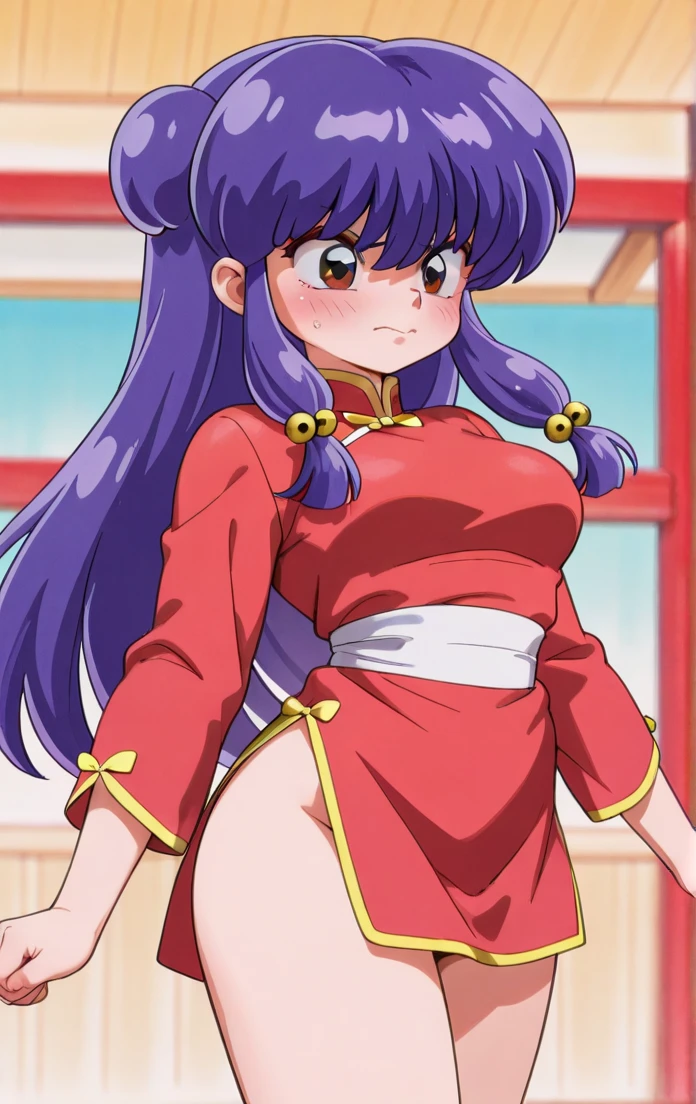 <lora:ShanpuuRanma:.7>, ShanpuuRanma, purple_hair, big_breasts, hair_bell, china_dress