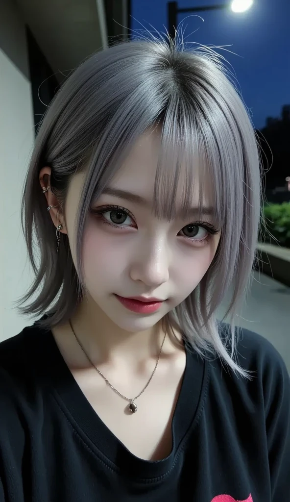 8k、Highest quality、masterpiece、(Face Shot)、(Chiaroscuro:1.3)、1 Pretty Woman、Baby Face、round face、(s old)、(slim、Flat Body:1.23)、(Neon grey hair:1.4)、Cygedelic、Cyber City、(Geometric-printの服)、(Geometric-print background)、crazy eyes、(A body entangled in multicolored neon tubes:1.3)、raised eyebrows、No logo