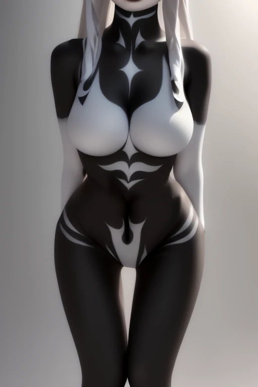 a drawing of a woman in a bikini and a tie, full body; front view, symmetrical fullbody rendering, full body frontal view, path traced, outlined!!!, centered full body rear-shot, intricate body, outlined art, outline glow, intense line art, thick black lineart, rorsach path traced, drawn in microsoft paint