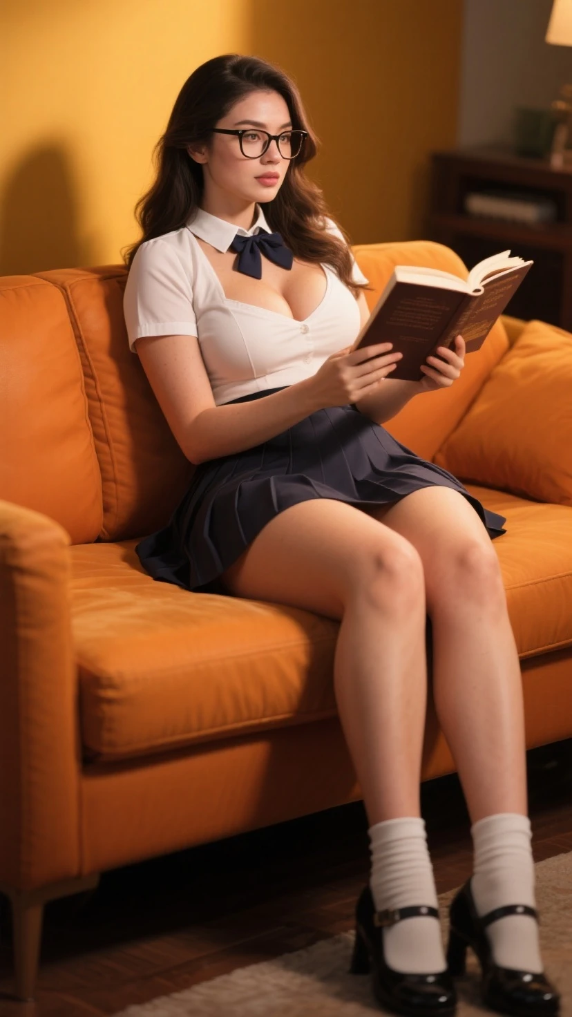 A girl reads a book, Her skirt was pulled up, You can see the panties under the skirt