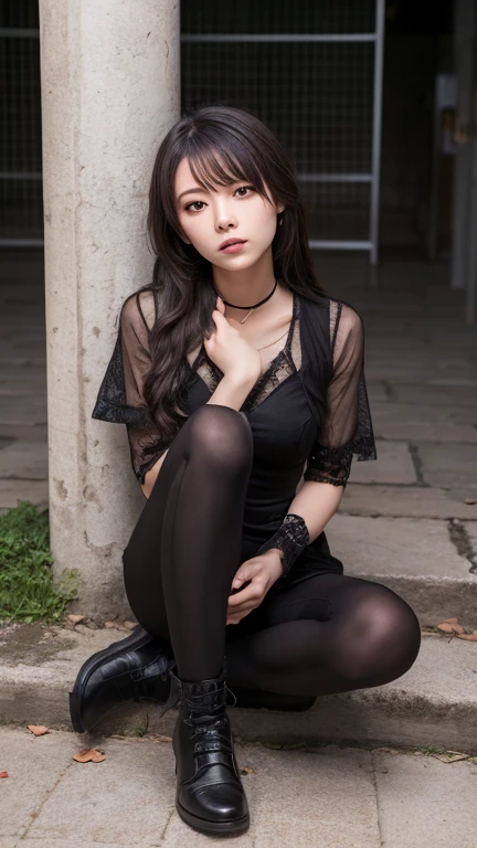 Best Quality, Masterpiece, Ultra High Resolution, (Realism: 1.4), Original Photo, 1girl, Offshoulder, In the Dark, Deep Shadow, Low Key, Cold Light, In the Park, Black Stockings, High Heels, Professional Wear
