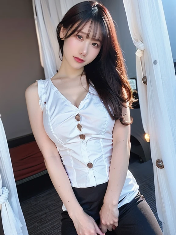 ((highest quality)), ((masterpiece)), 18 year old real Japanese beautiful girl idol high school student、school uniform、40cm miniskirt above the knee、beautiful thighs、beautiful small breasts、running away from the teacher、Short sleeves are torn、I fell down and my skirt is up、He was pushed to the floor of the gymnasium.、Armpit visible from cuffs、The button opens and you can see her cleavage、upskirt、put a condom in your mouth、Chest see-through、Underwear is see-through、Shoulder straps of underwear、downblouse、classroom desk