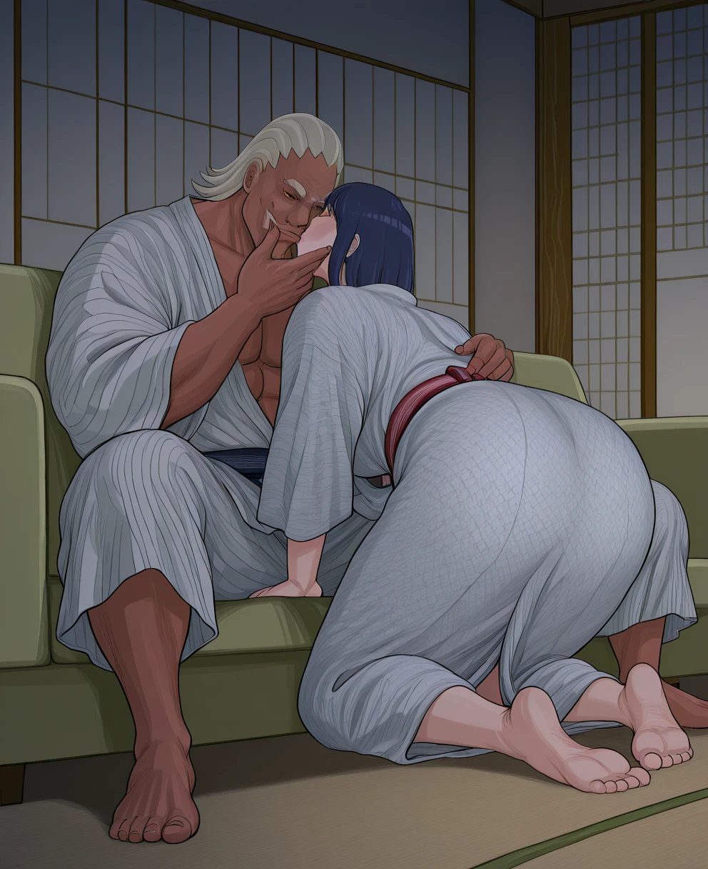 ((Highest quality)), ((masterpiece)), (detailed), (Perfect Face)、The naked man embraces the naked woman, kisses her, and has sex to impregnate her. The woman accepts the man, embraces him, kisses him, and inserts his penis into her pussy, ejaculating a large amount into her. They are making love to each other passionately.、The woman is a Ghanaian born Estia with a vibrant dark skin, black by birth, and is wearing a colorful turban headscarf from a Ghanaian village, as well as gorgeous jewellery and an engagement ring.、The woman was an elegant Ekstia with black nipples and short black afro hair tied in Ghana braids. The woman was wearing a colorful turban head scarf and had vibrant dark brown skin. She was a natural born black Ghanaian Ekstia and the third wife of the elders.、(The woman is a black Ghanaian with vivid dark brown skin.)、A woman has sex with a man on a bed in a village in Ghana、The man is a naked, dignified, bearded, elderly Ghanaian village elder.、A woman marries an elder man and becomes his third wife.