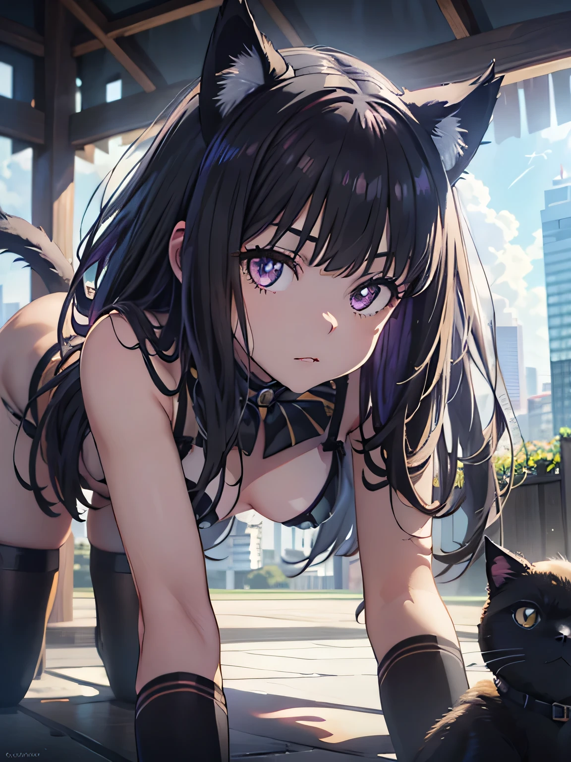 make anime girl in night, girl have big tits, she is siting on the car