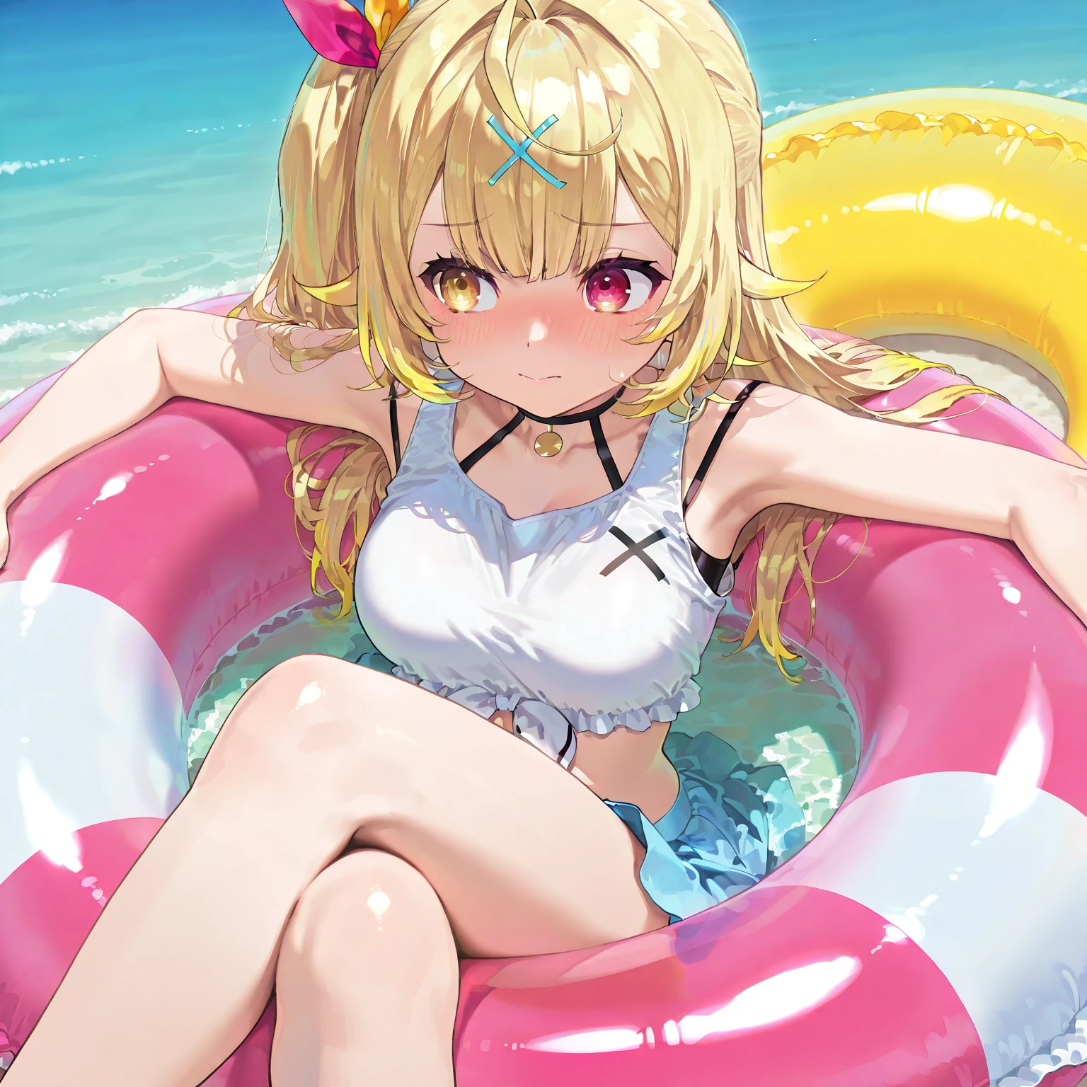 Anime gamer girl, in bikini and legs open