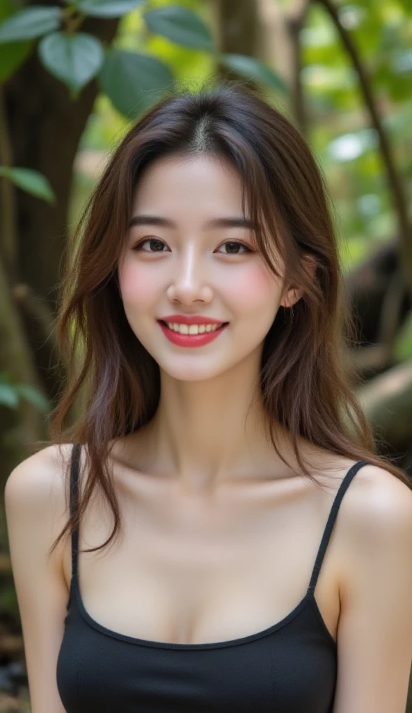((best quality, 8K, masterpiece: 1.3)), beautiful woman, pure, melon face, kind and cute, sweet smile, pure desire, slender body, (((Random body direction))), (tilted head), ((looking at camera)), pure desire, wearing a random color short dress, black silky long hair, long flowing shoulders, round black big eyes, clear big eyes, moist red lips, sweet, sitting in a lounge, Decorated with brightly colored flowers cafe background, 28 years old, ((chest to head shot)),