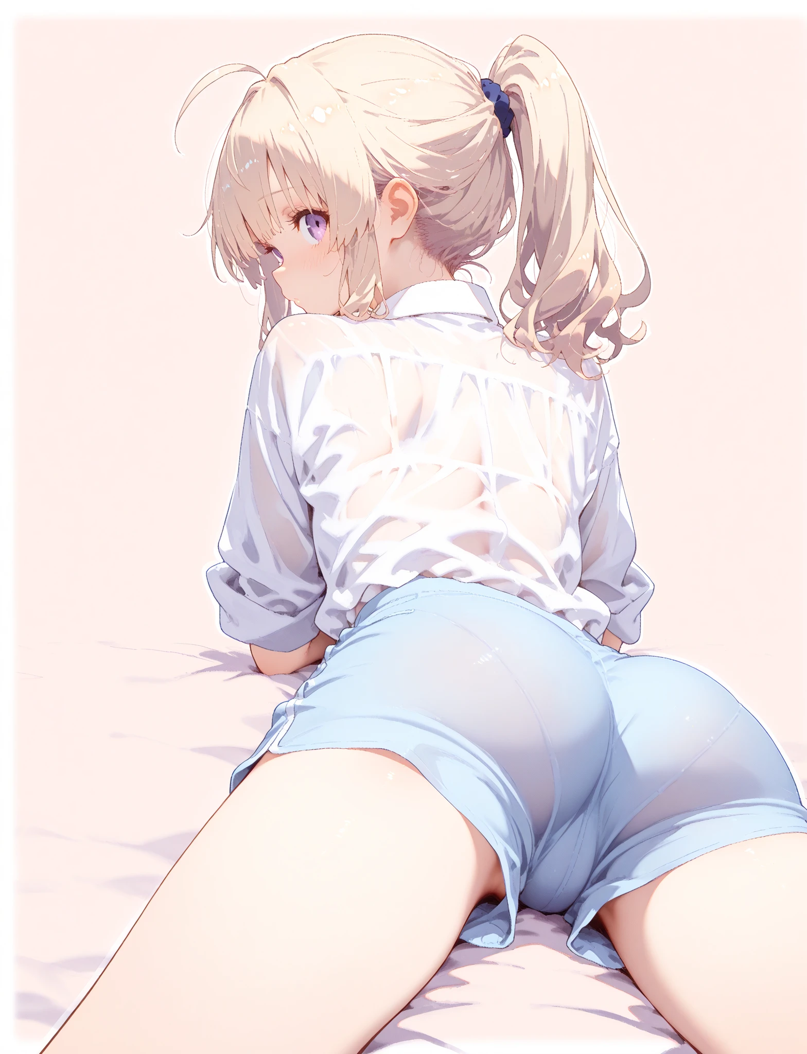 the girl got on all fours and turned her back, man touches her ass, girl crying, girl on the bed, man&#39;The penis enters the girl from behind, View of the girl's face