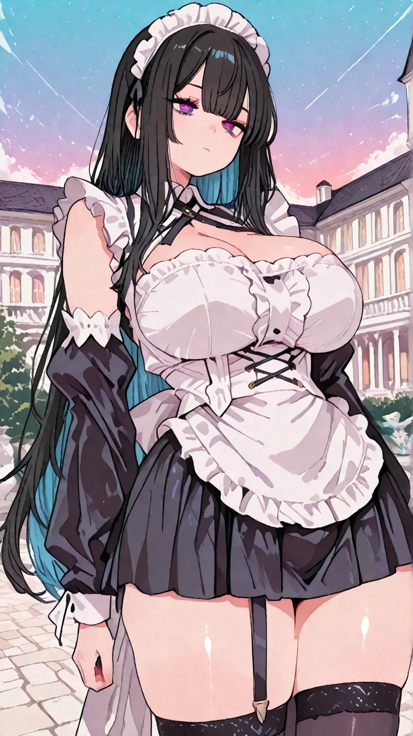 high quality, masterpiece, super detailed, 1 girl, extremely detailed faces, White latex bunny girl,Black fishnet stockings,handcuffs,collar,Calm expression,Smile,handcuffs,collar,long black hair, charming pink eyes, fox ears, Ridiculously big, shiny skin, Outdoor sports, garden, Medieval western town,