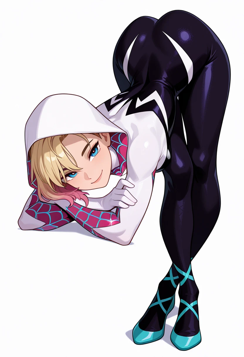 young girl spider-gwen gwen stacy skin-tight plugsuit fetish magazine into the spiderverse, group sex, multiple boys, explicit sexual images, faceless, hood, mask, hero mask, hardcore. rape, forced, grabbing, ultra detailed, small perky petite tits, slender body, ass, spiderverse style animation, many shafts throbbing, cum