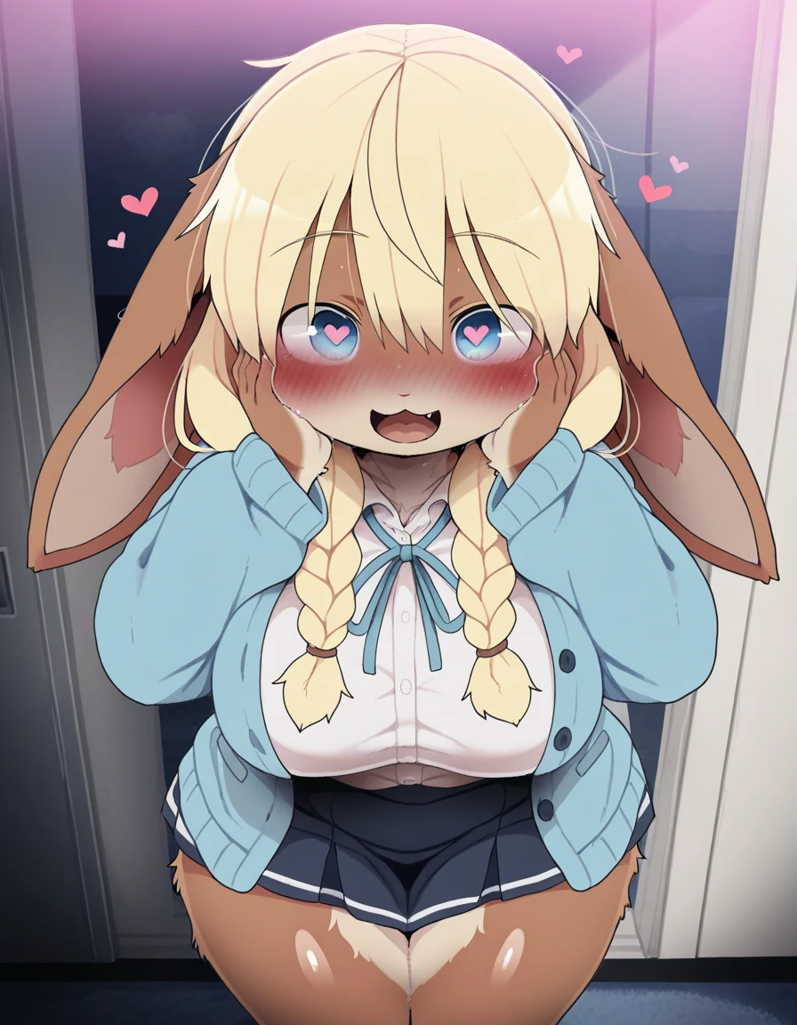((masterpiece, best quality)), high resolution,ultra detailed, detailed background, perfect lighting,detailed beautiful eyes,cute pussy,1girl,solo,nsfw,clitoris,vagina,embarrassed,blush,look at viewer,steam,sweat,aroused,from front,standing,(evil smile:1.2),in heat,fisheye lens,(show off pussy,bottomless,skirt lift:1.4),(short_stature,dwarf,kawaii),kokonoe rin,blond hair,twintails,black eyes,flat_color,pale skin,in house,backpack,randoseru,t-shirt