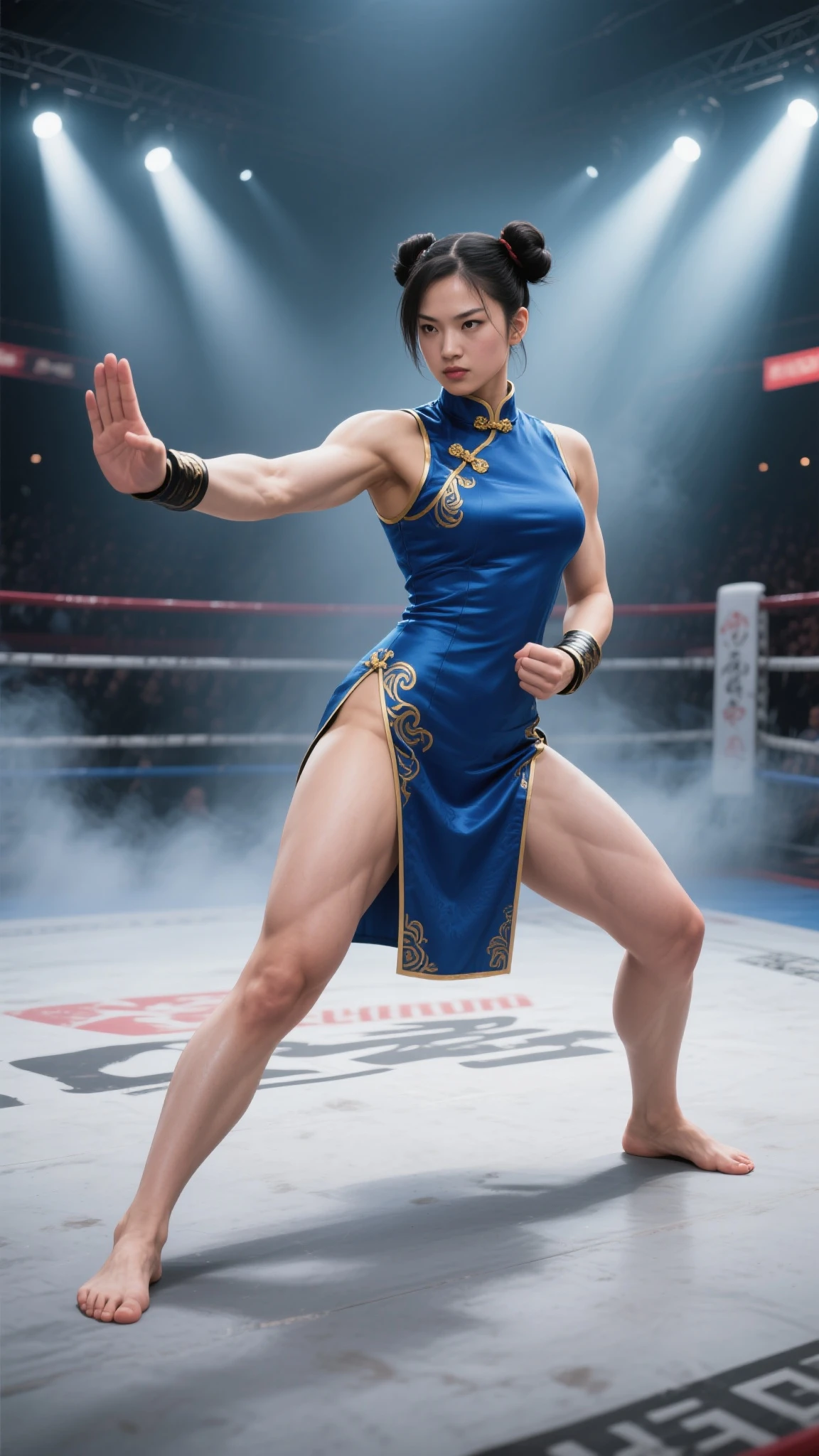 kasumi,<lora:Doa_Kasumi:1>, (1girl:1.5),(solo:1.5),Masterpiece,Best Quality,(beauty), phisically-based render ,ultra highres,(full body:1.5),narrow waist, skinny,big eyes,long legs,  small breasts,cotton blue japanese clothes ,
cleavage, puffy eyes,(Japanese courtyard), shiny skin, facing viewer,real shadow,Ninja shoes,