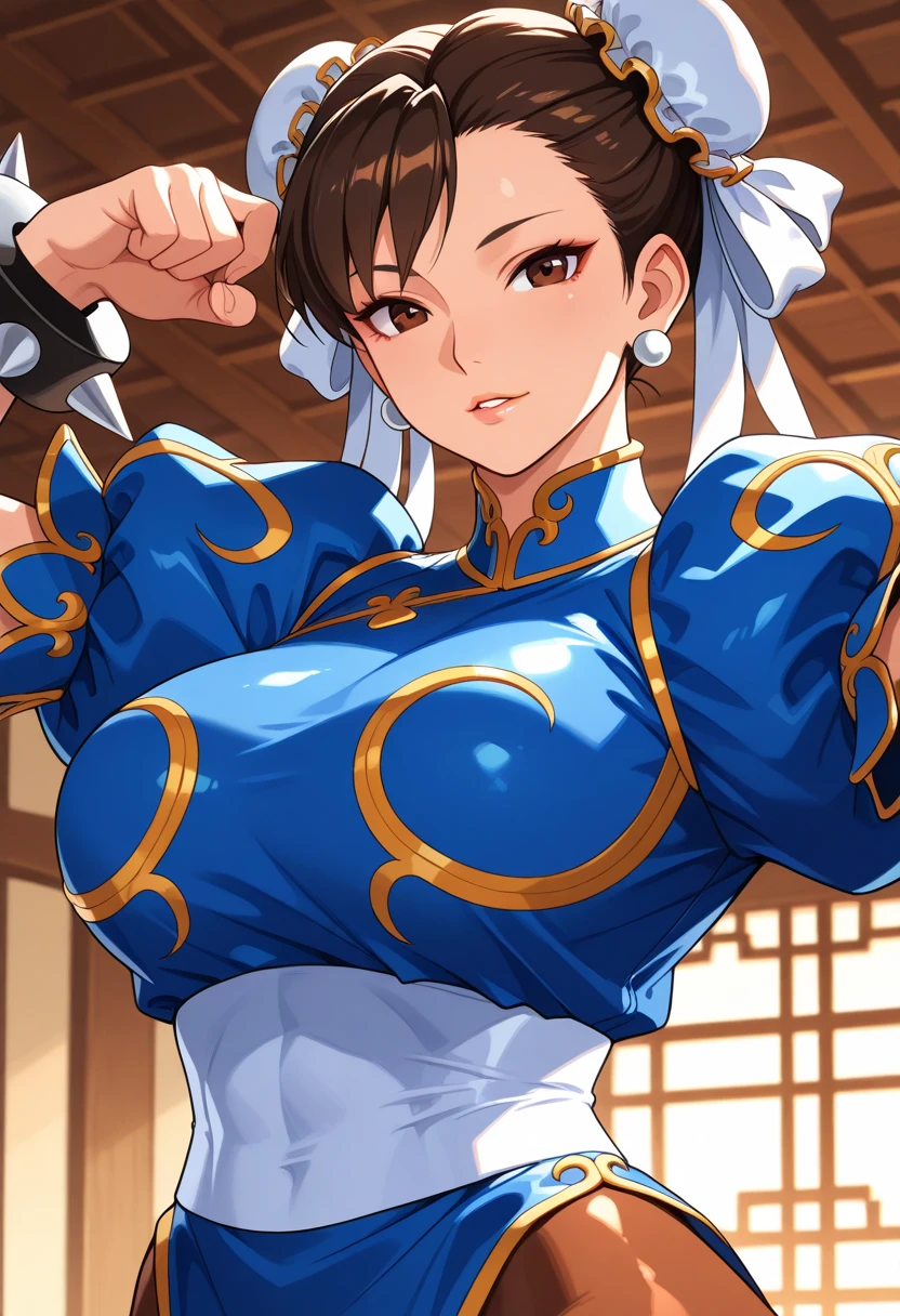 Beautiful girl Chun-Li in long-sleeved Chinese clothing(1 person) Exposing the nipples