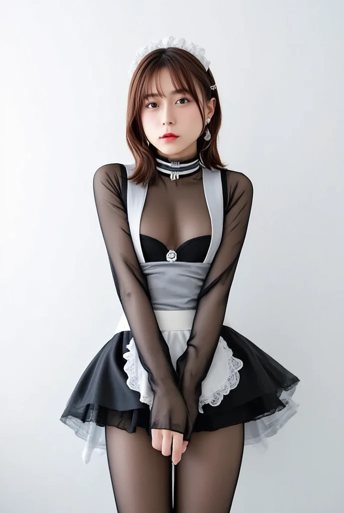 black cross laced apron, side slit, frills, thighhighs, sunglasses in the depths of wonderland,Moonlight falls like water,Foggy Room,The heroine's figure is vaguely visible,Like a fairy in a painting,Slender sexy legs,Very beautiful legs,Large Breasts,Visible cleavage,美丽而又带着一丝mystery的色彩。Her face is beautiful and delicate,Showing extraordinary beauty。Twinkling Stars,Show the light of perseverance and wisdom。The bridge of the nose is straight,Cherry lip color,The slightly upturned corners of the mouth reveal confidence and calmness。Clearly defined face,Skin like jade,Reveal healthy glow,Just like fairies, Her makeup is light and delicate,No excessive embellishment,Show her temperament and charm。Light foundation highlights the translucence of the skin,A light eyebrow pencil outlines her perfect eyebrow shape,Eye makeup is eye shadow and eyeliner,Make her eyes brighter、Energetic。嘴唇涂上grace的口红,Add a touch of charm and sophistication。Clothes fluttering。Hair tied haphazardly behind the head,Secure with a jade hairpin,A few strands of hair fluttering gently in the wind,Add a touch of softness。Beautiful landscape,Attracted everyone's attention。Large Breasts美丽、grace、mystery、Full of power。