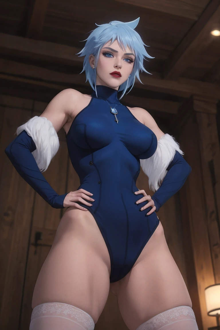 (extremely detailed CG unity 4k wallpaper),(masterpiece),(best quality),(ultra-detailed),(best illustration),(best shadow),(absurdres),(detailed background) Killer frost, Snow, City, Night, smirk, full body shot, hands on hips,