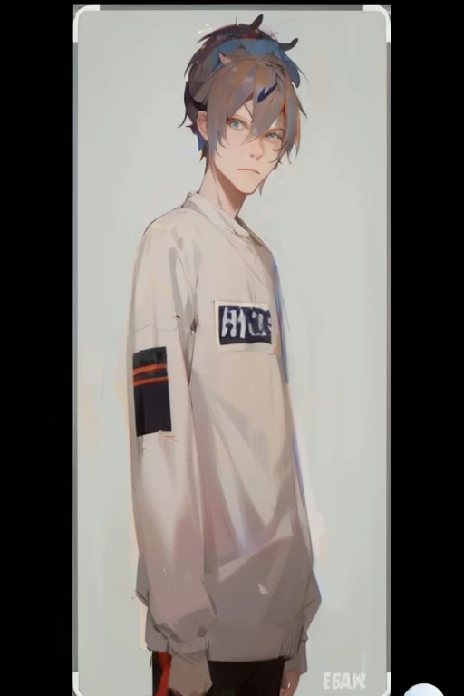 young man,One man,Close the front of the hoodie,pure white hoodie,Simple hoodie,Center pocket,put one&#39;s hand in one&#39;s pocket, white turtleneck,big hoodie,white inner,white shirt,White neck,white shirt,black pants,black pants, No expression, long eyelashes, short hair, white hair, yellow eyes,yellow eye,dead eyes,Unmotivated eyes,Danganronpa style,Long right sideburns,Left sideburns are short,blunt bangs,bangs bangs,small room,dark room,simple background,dark room,picture frame on the back,No effect