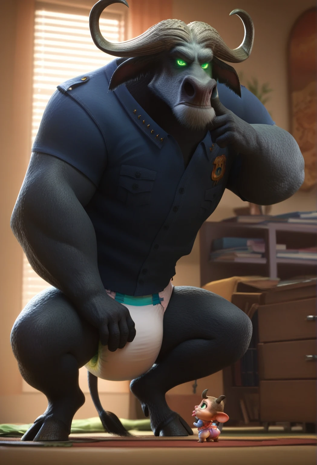 Solo, Male, fat, squatting, extremely obese, gentleman, dapper Rhinoceros, pooping in diaper, blue eyes, (soft shading), 4k, hi res, ((detailed face, detailed)), looking at viewer, evil grin, Airport, TSA, TSA Uniform, collared shirt with buttons, hat, male focus, Police Uniform, glasses, monocle, vest with buttons, sleeves rolled up, round eyewear, headwear, vest, Rhinoceros is wearing a glossy leather dog collar around the neck, Rhinoceros is wearing the leather collar and shirt and vest at the same time, Rhinoceros is wearing glossy white rubber gloves on the hands, wearing white rubber gloves on the feet, gloves are rubber in texture, mouth wide open, evil laugh, clenching fists, leather collar is glossy and shiny with a lot of detail, Rhinoceros is wearing gloves and leather collar at the same time, leather collar has a round dog-tag, leather collar is thick and detailed, white rubber gloves on the feet, Rhinoceros is wearing gloves and leather collar at the same time, leather collar has a round dog-tag, leather collar is thick and detailed, leather collar is glossy and shiny, fancy clothing, dapper vest, dapper shirt, leather collar is thick, glossy leather collar, Rhinoceros is wearing a dirty diaper