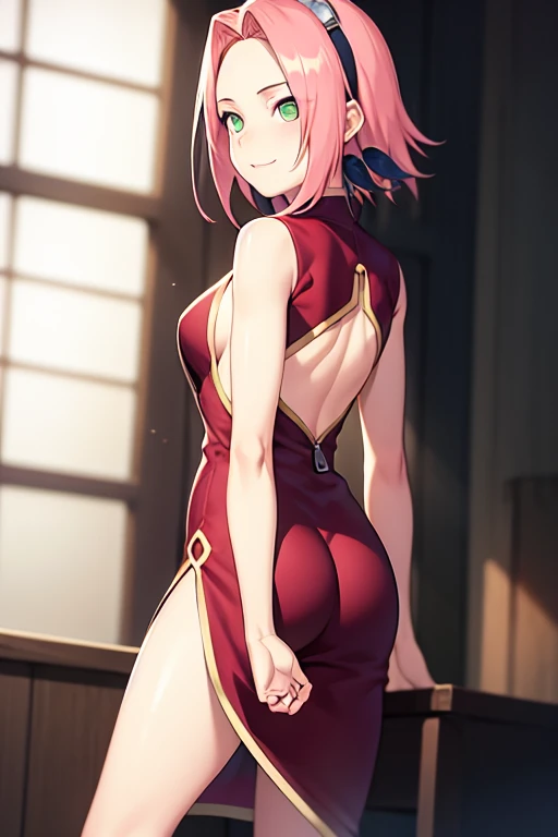 sakuraharuno, sakura haruno, short hair, bangs, (green eyes:1.5), pink hair, hairband, facial mark, (forehead mark:1.2), red hairband, (swept bangs:1.5), (small breast:1.2),
BREAK chinese clothes, dress, red dress, short skirt, gloves, black gloves, sleeveless,сleavege,neckline,nipples,
BREAK looking at viewer,
BREAK outdoors, city, nature, forest,night,stars,starfalls,
BREAK (masterpiece:1.2), best quality, high resolution, unity 8k wallpaper, (illustration:0.8), (beautiful detailed eyes:1.6), extremely detailed face, perfect lighting, extremely detailed CG, (perfect hands, perfect anatomy),from above,bend over,sit on floor, spread legs,showing panties,lace panties,on knees