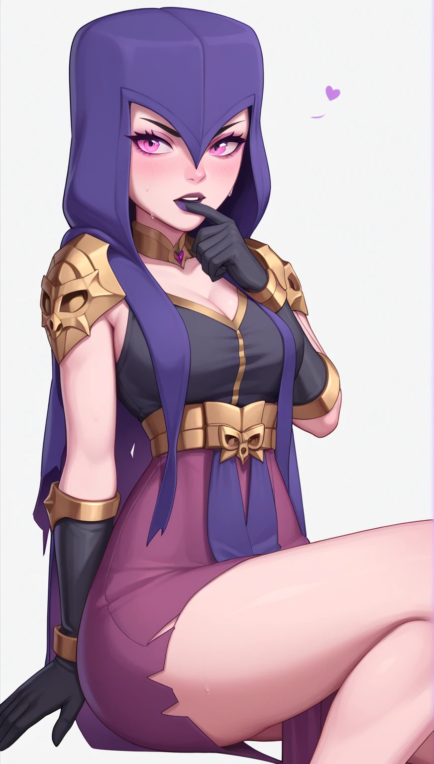 sex(1 boy, 1girl, convulsions, nsfw), cure slave(magical girl, blue eye, purple hair, long straight hair, dark purple dress, gold vertical line in black coat), legs lift up,