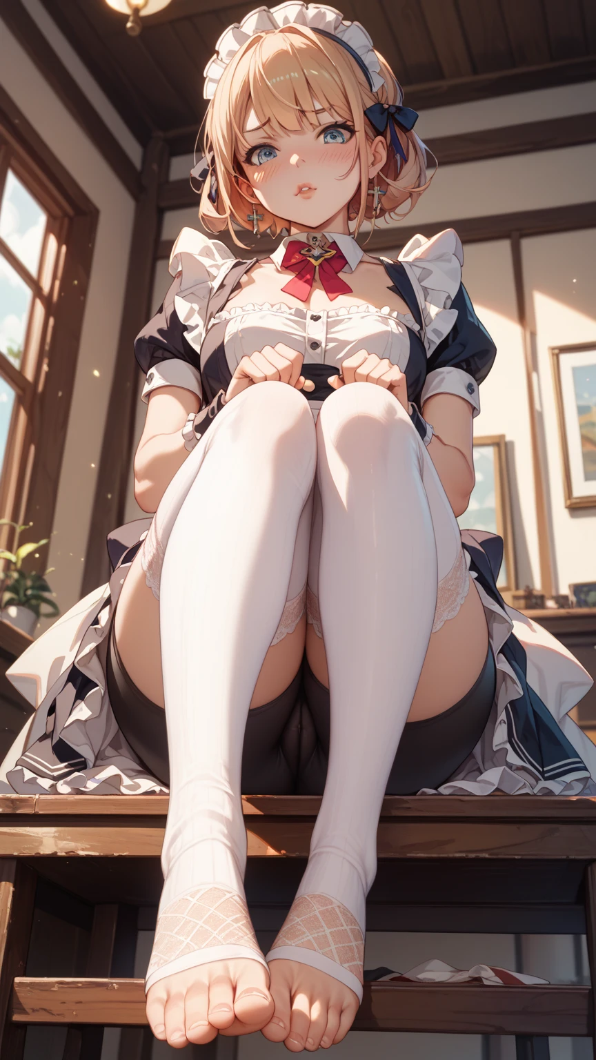 pin-up, pin up, 1950's aesthetic, blonde with bangs, wearing glasses, thicc, pawg, in white bridal lingerie, in art deco bar, lying on a tufted leather couch,