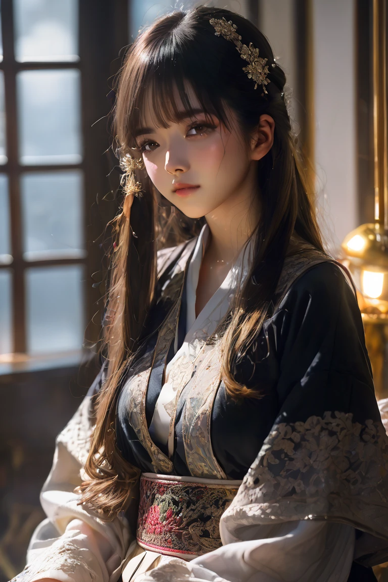 Rating 9,rating 8 or higher,rating 7 or higher,Grading Controversial,Magical Light,Fantastic lighting,Soft lighting,Steam pervades,Depth of field ,1 girl ,alone,adults,18yr old,(1 girl ,dark colored hair,Golden eyes,hair adornments蝴蝶结,hair adornments,hair covering one eye, long hair,birthmark,胸Department上的birthmark,Pale skin), long hair,By bangs,Calm smile,gray sweaters,Virginity End Sweater,Separate sleeves,black lace panties,watching the audience,Department,is shy,on top of the bed,Kneeling pose,胸Department下垂,(POV Embrace),tilted angle,丰满臀Department,完美臀Department,Be expressive