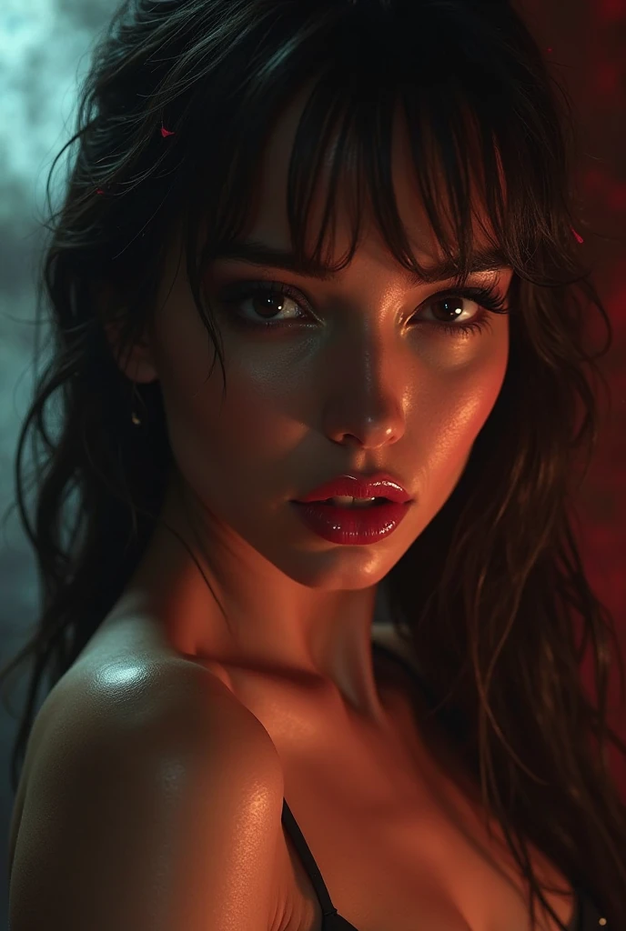 editorial photography,super detailed background,Super realistic,double exposure,depth of field,beauty super slender skinny crazy sadist vides,soft_focus dazzling tone,narrative scene,brutal_gaze,jade_eyes,dark_skin indian,full-body portrait,multicolored latex full body plug suit,bare_Inner_thigh,sci-fi,