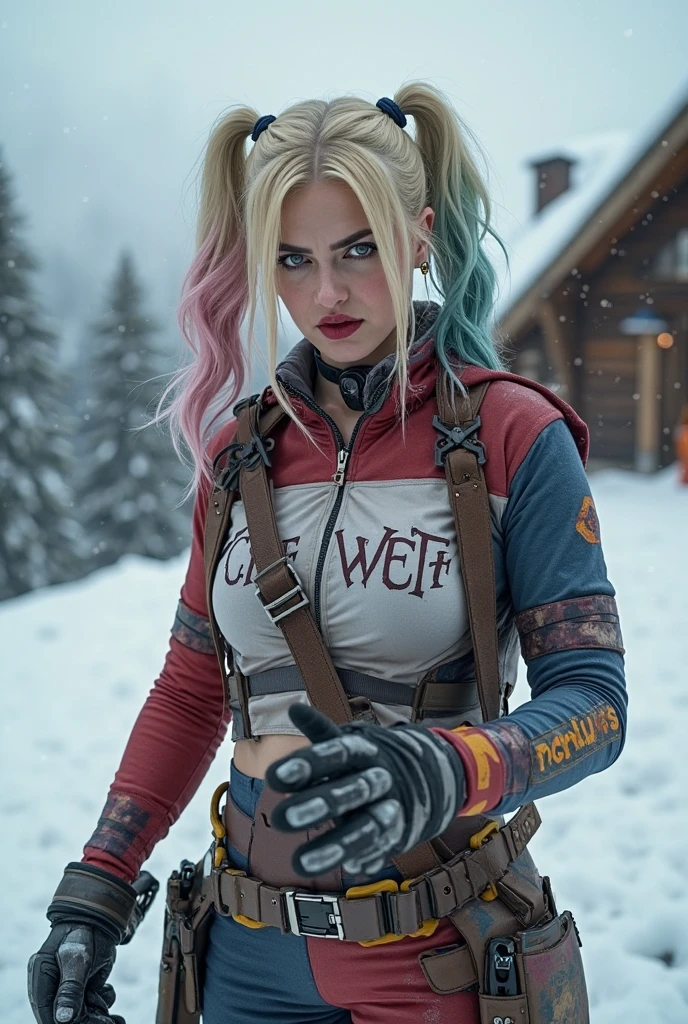 A fighter woman, hyper realistic,8k, detailed,big breast,white hair,pigtail hair,black lipstick