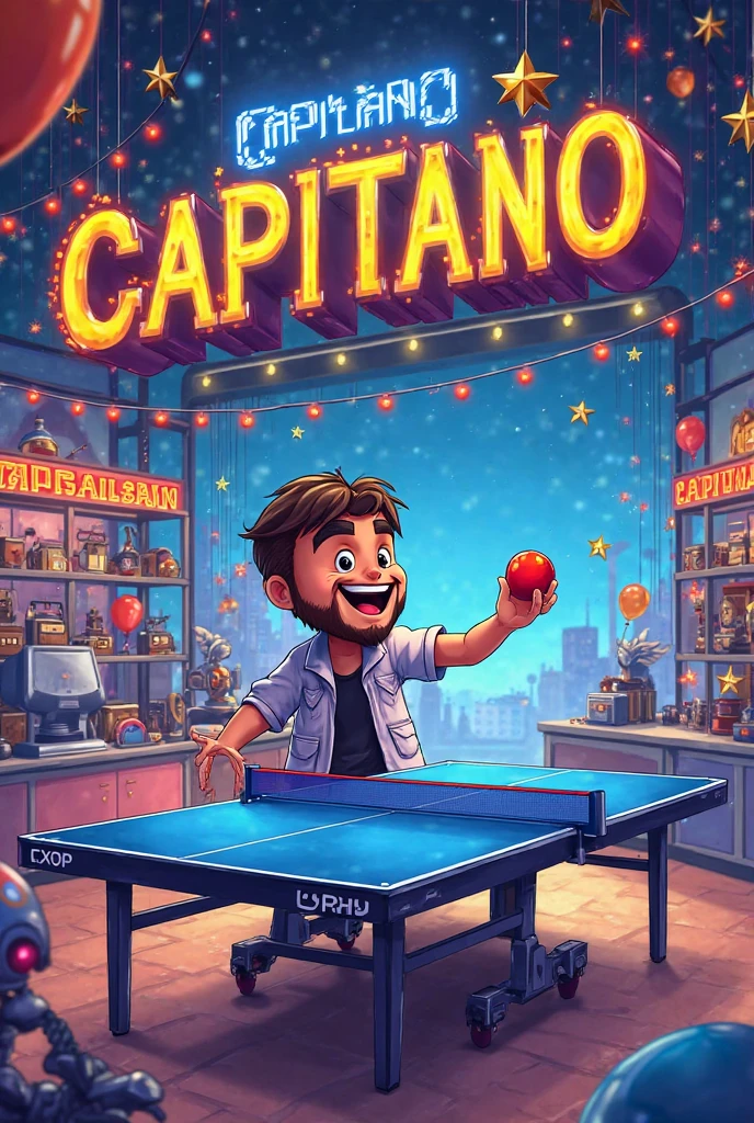 I need an Instagram post promoting a virtual bingo called “El bingo del Chompira” with orange colors, yellow and brown and the owner of the bingo is a young man with a cap and short hair