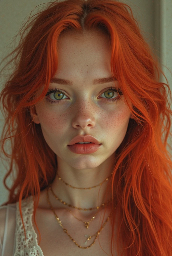 ((Very beautiful girl)), 8k, Young beautiful girl, sexy girl, ((red long hair)), red long curly hair, ((very long hair)), complex makeup, ((big boobs)), ((huge breasts)), big tits, ((huge boobs)), ((plump lips)), pouty lips, pouty lips, big lips, ((big expressive black eyes)), big eyes, perfect beautiful girl, young mommy, necklace, glitter, ((perfect hands)), wet, pregnant, sexy, ((in school uniform)), Background: ((selfie at school)), ((selfie)), close-up, many details, contour lighting, ((selfie)), close-up, first person, sex, lust, debauchery,