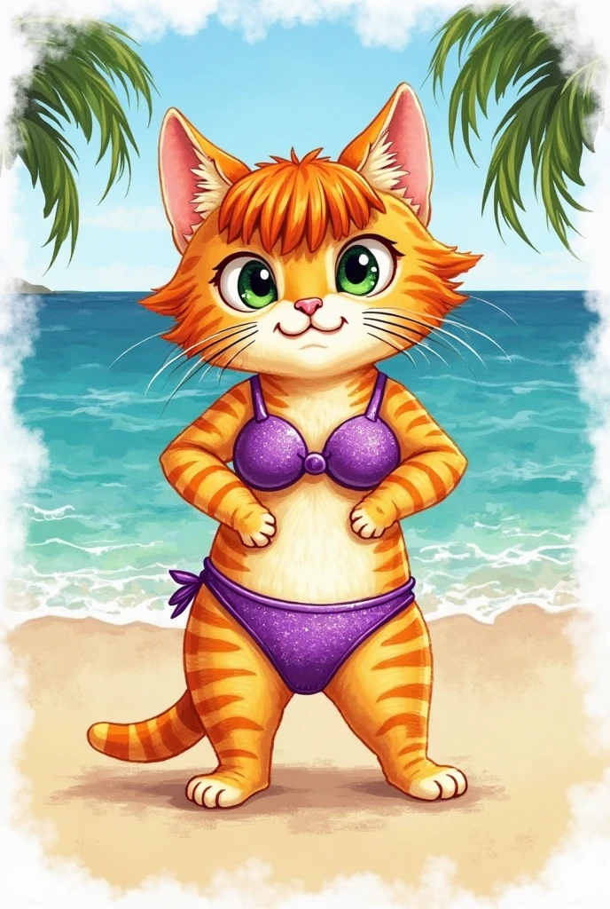 Orange cat wearing a cute and sexy bikini
