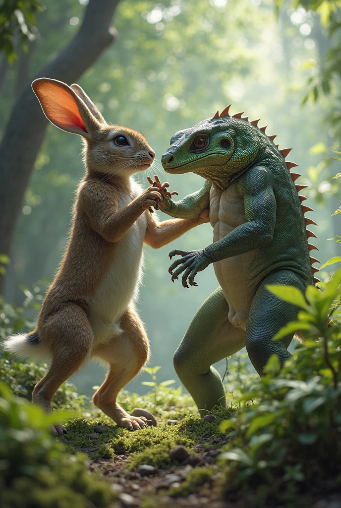 Angry rabbit having sex with iguana
