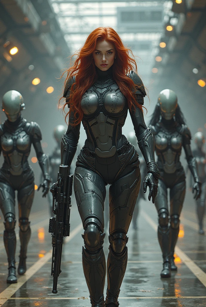 ((Best Quality)), ((Masterpiece)), (Very Detailed: 1.3), 3D, Icaru valkirie-mecha, Beautiful cyberpunk woman wearing crown with her red and blue mecha in ruins of a forgotten war city, long red hair, sci-fi technology, HDR (High Dynamic Range), ray tracing, nvidia RTX, super resolution, unreal 5, subsurface scattering, PBR texture, post-processing, anisotropic filtering, depth of field, maximum sharpness and sharpness, multi-layer texture, specular and albedo mapping, surface shading, statue of a perfect woman, Big breasts, light green eyes, pink high heels, open sky with sun, smiling, big ass, standing on his back looking back, show more ass, hands on ass, freckles on face, freckles on ass --auto