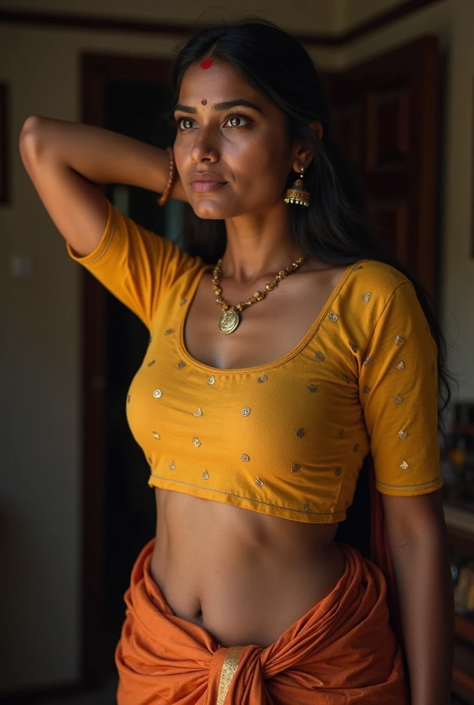 A Bengali wet girl in saree without blouse and showing her big and naked tits