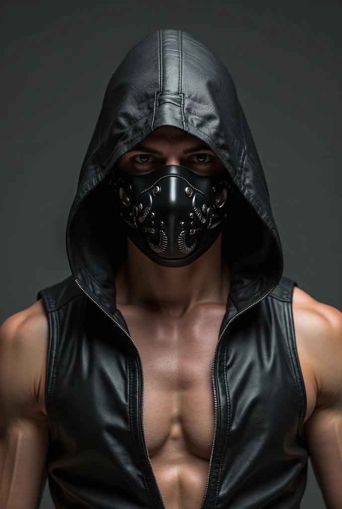 A man wear bkack mask with Balck dark eyes