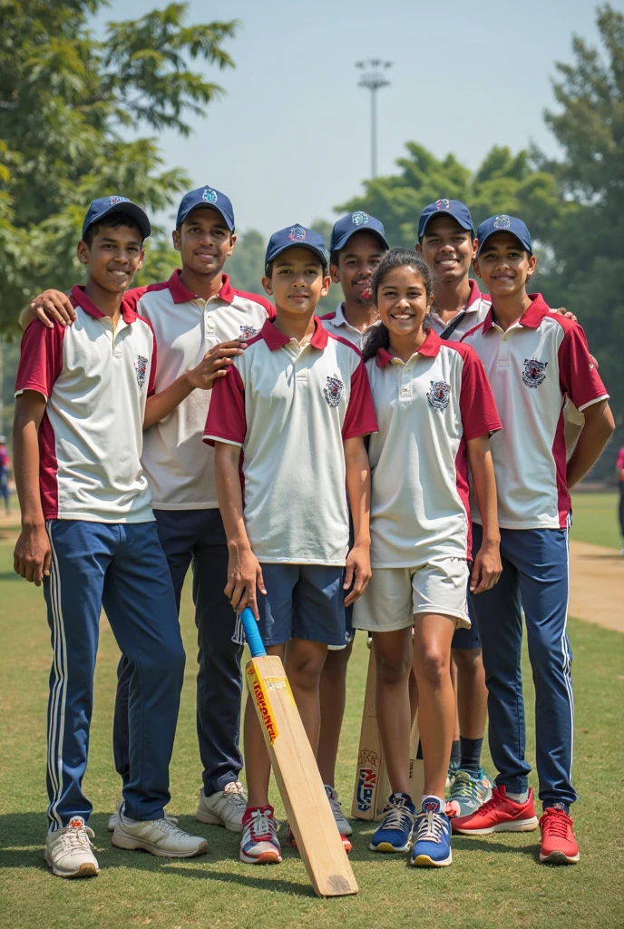 5 boys playing cricket in summer 