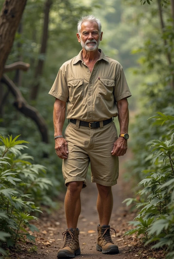 (beefy, aged man:1.2), Alone, survivor in a Tropical jungle adventure