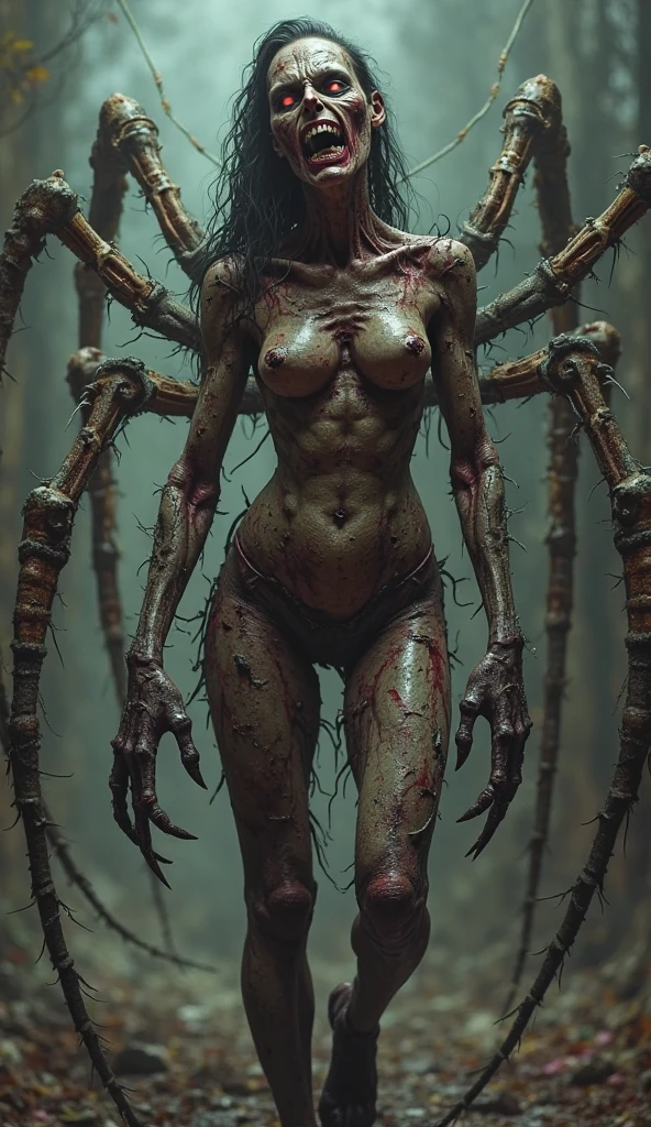 (1 girl), (cara delevingne:1.25), (carnage skinless physique:1.25), (1 super muscular undead skinless succubus with gigantic horns:1.25), (covered in red necrotic rotting skinless muscle:1.25), (exposed muscles & veins everywhere:1.25), (perfect fingers:1.25),(8k, RAW photo, photorealistic:1.25), dark horrific scary atmosphere, hellish landscape, Hellraiser like atmosphere,