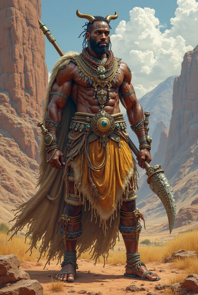 (Masterpiece) A very strong anf fitted nubian warrior man, watercolor hyperdetailed art , soft colors, intricate, elegant, highly detailed, digital painting, art station, concept art, soft, sharp focus, an african village as the background, illustration, extremely detailed, detailed symmetric realistic face, extremely detailed natural texture, trend in artstation, watercolor painting, low angle shot, watercolor, wet on wet and splattering techniques, centered, perfect composition, dynamic action poses.