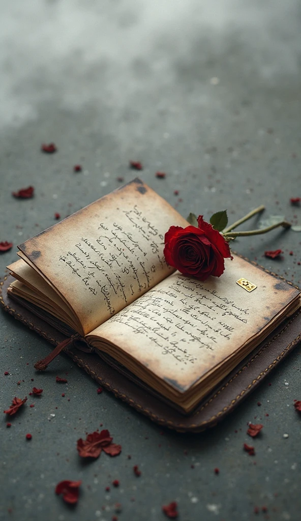 a brush drawing, with a poetry book background and lit red candles and decorative flowers