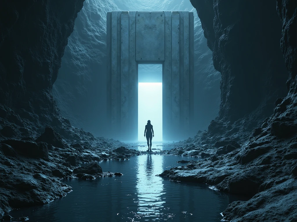 Create a dark and immersive album cover for the song 'MAIS FUNDO,' exploring themes of deep introspection, the allure of forbidden knowledge, and the descent into darkness. The scene should feature a male figure submerged in a vast, shadowy abyss, with only faint glimmers of light piercing through the darkness, symbolizing the depths of the unknown and the emotional journey. The figure should appear as if he’s sinking or floating deeper into this mysterious void, with subtle expressions of both fear and curiosity on his face.
The surrounding environment is a blend of abstract, swirling shapes and patterns, hinting at the chaos and new experiences discovered in this hidden world. The color palette should incorporate deep blacks, midnight blues, and hints of electric neon tones, reflecting the hard dance and electro-pop influences of the song.
The album title 'MAIS FUNDO' should be prominently displayed in bold, sleek typography, integrated into the image as if it’s part of the descending path, guiding the viewer deeper into the scene. The overall atmosphere should evoke a sense of intensity, mystery, and the powerful impact of venturing too deep into the unknown.