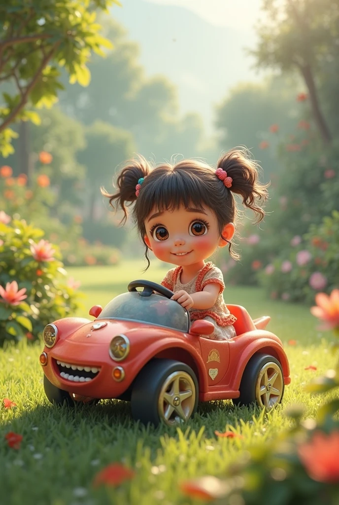 can you imagine a child riding in a pink toy car