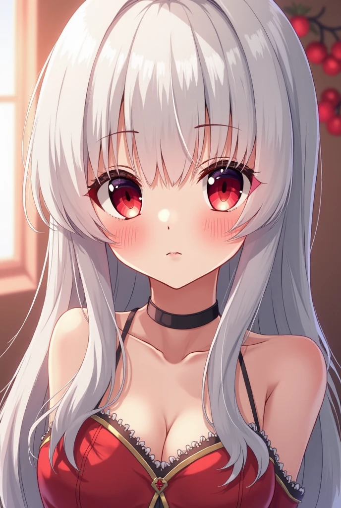 Masterpiece、Anime Coloring、Ultra fine、16K、Highest quality、from above、upper body、looking up、light smile、((((blush))))、sparkle in the eyes、detailed eyes、Looking up、bed、((Cover your mouth with a blanket))、Stylish room、((Sky blue color bra))、Small breasts、Yellow Eyes、Cleavage、Silver Hair、((Red eyes))、Cat ear、lie on bed