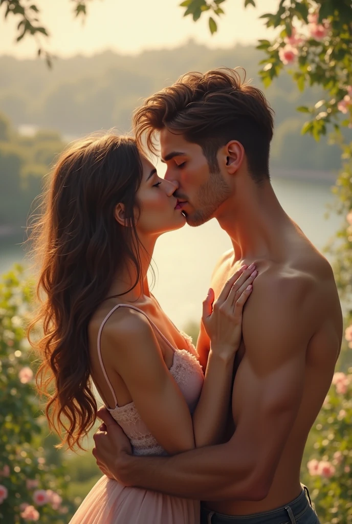 siyah başörtülü, veiled, barefoot, woman in bra, kissing her boyfriend on a picnic