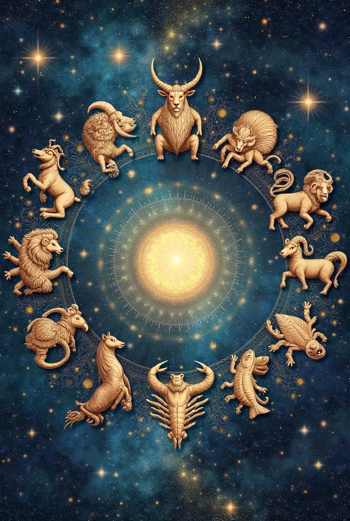 A single image included all kinds of zodiac symbols in a circle, including symbols of Gemini, Scorpio, aries, pisces, Virgo, Cancer, Capricorn, Leo, Taurus, Sagittarius, Aquarius, Libra
