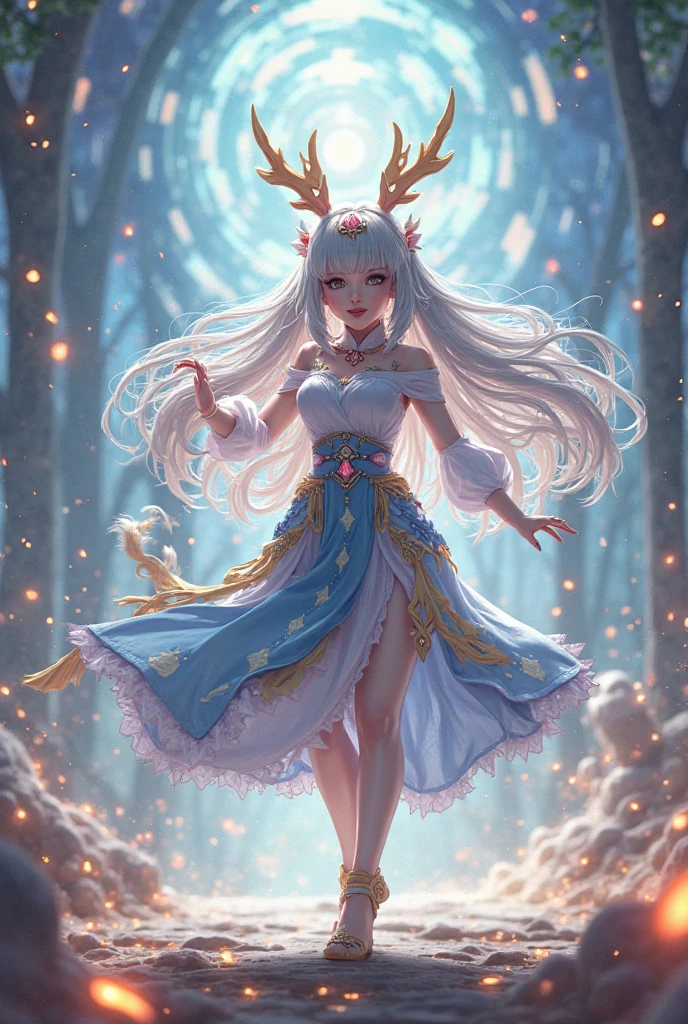 ln the forest,natta,Fluorescence,Colorful birds,Colorful glowing butterflies,In the forest,lake water,waterfallr,white dresses,White-purple clothing,Colorful Hanfu long skirt,Colorful woman,Extra-long colorful hair, Colorful Hanfu, Chinese style Hanfu,Off-the-shoulder attire,Exposed cleavage,Expose the collarbone,huge tit,Float,3D occlusion,realskin,realisticlying,lion dance,Practice martial arts,Sword dance,White panty hose,over knee socks,No shoes,Top image quality,Institutional light and shadow,Bokeh,Domineering body movements,tachi-e,Characters are generated in two-thirds of the canvas,close-up all over the body,Consists of a grid of nine squares
