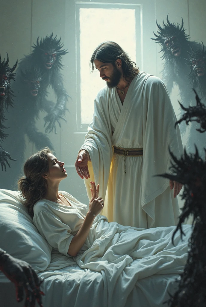 The devil who comes to get a girl in her sleep Jesus stops him
